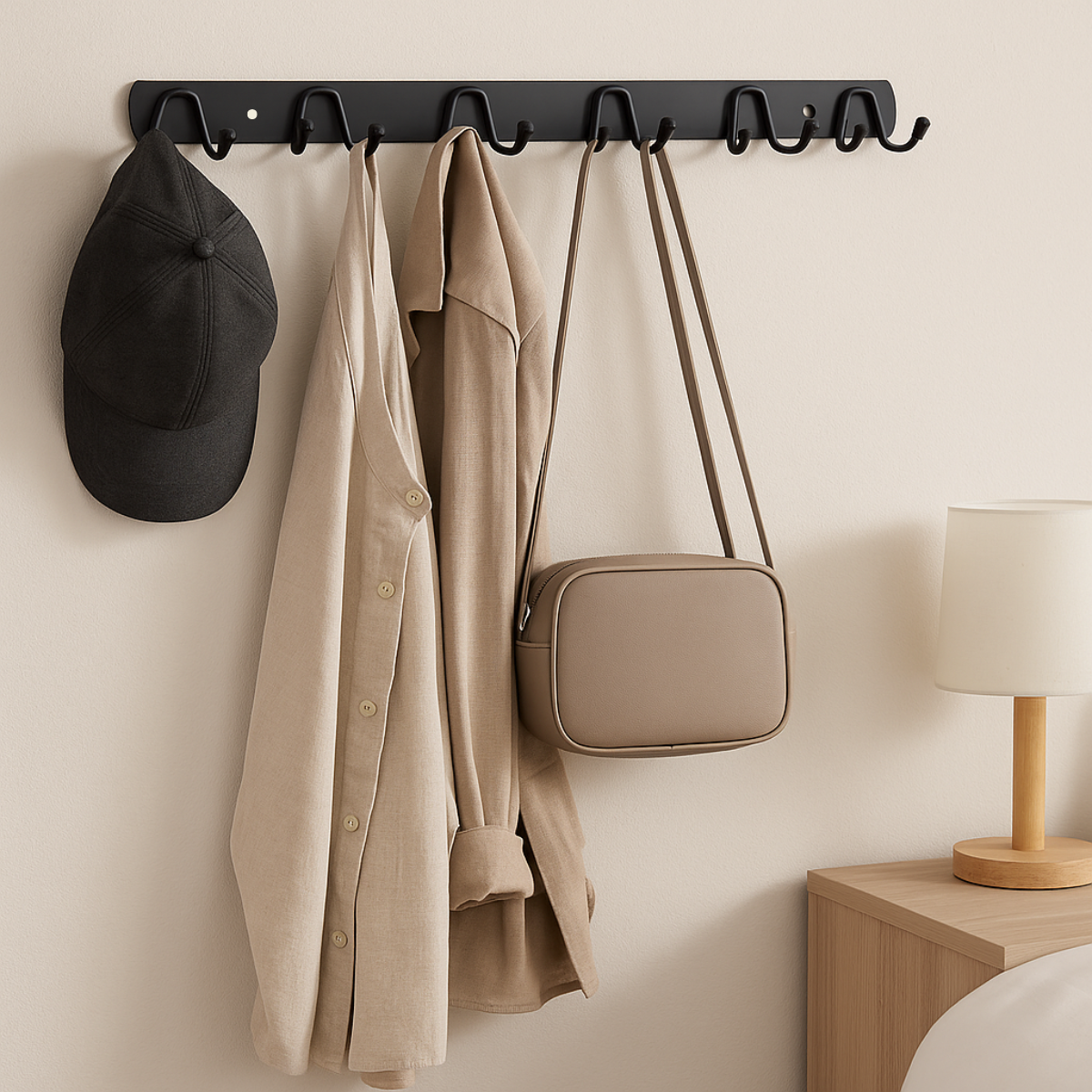 Perchero De Pared Metal Color Negro 6 Ganchos Doble Multiuso-5