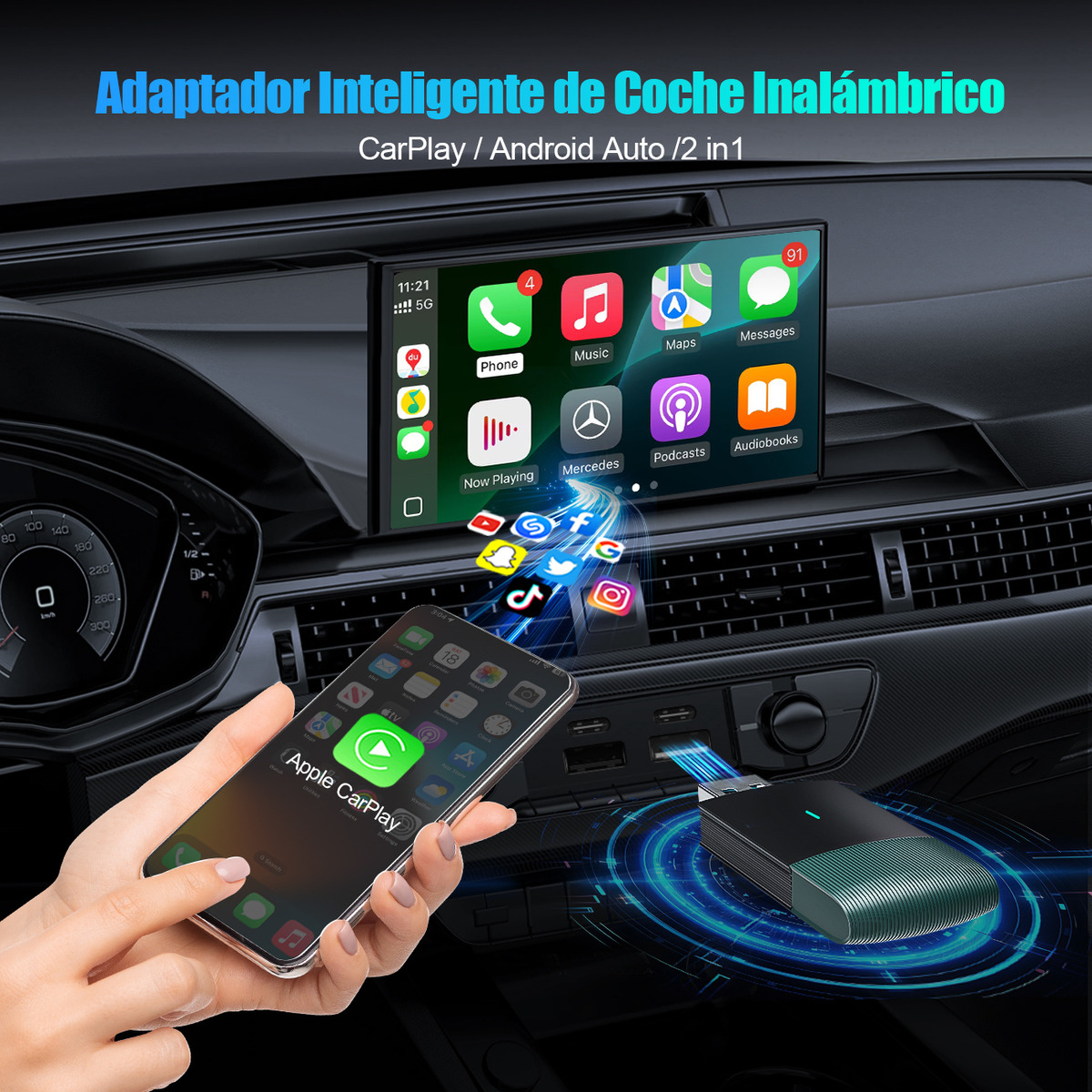 Adaptador Inal mbrico Carplay Android Auto Wires To Wireless-4
