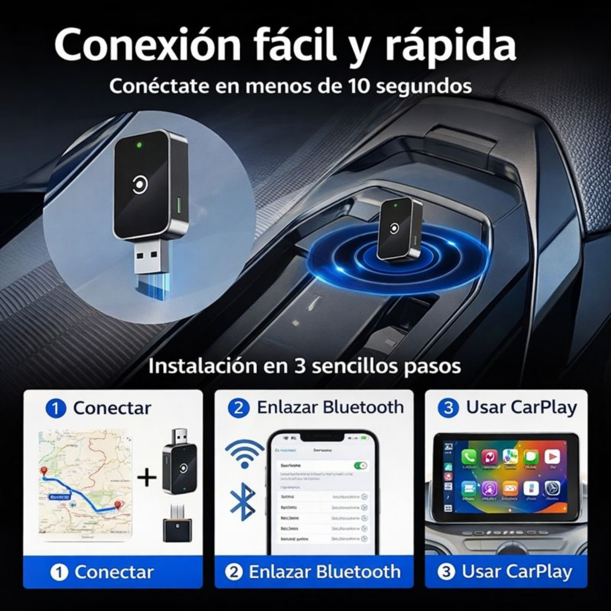 Adaptador Inal mbrico Carplay Android Auto Wires To Wireless-2
