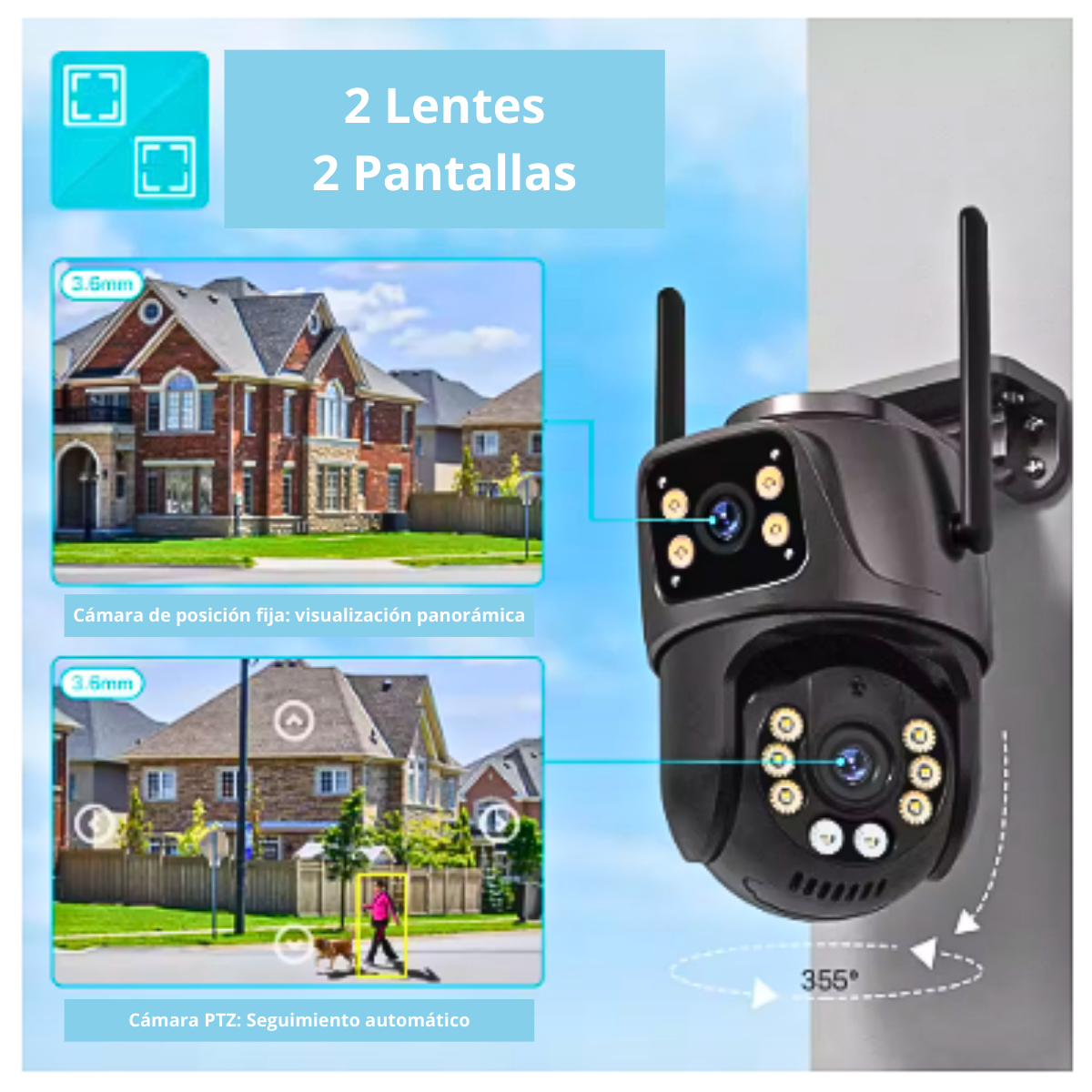 Cámara De Vigilancia Con Lente Dual Wifi Full Hd + Sensor-3