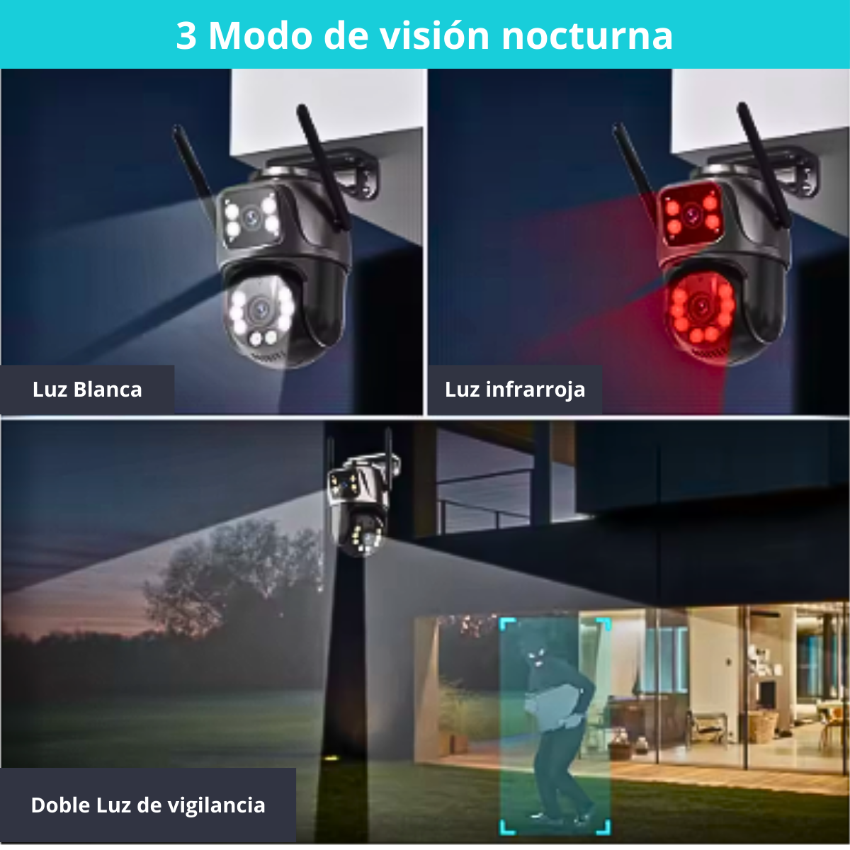 Cámara De Vigilancia Con Lente Dual Wifi Full Hd + Sensor-4