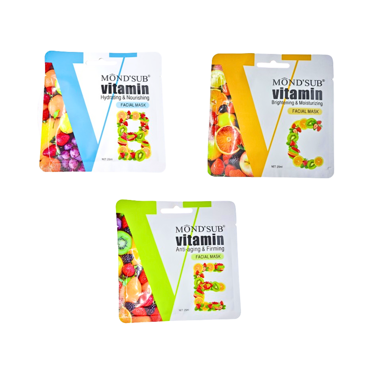 Pack 3 Unidades Mascarilla Facial Vitaminas C + E + B-2