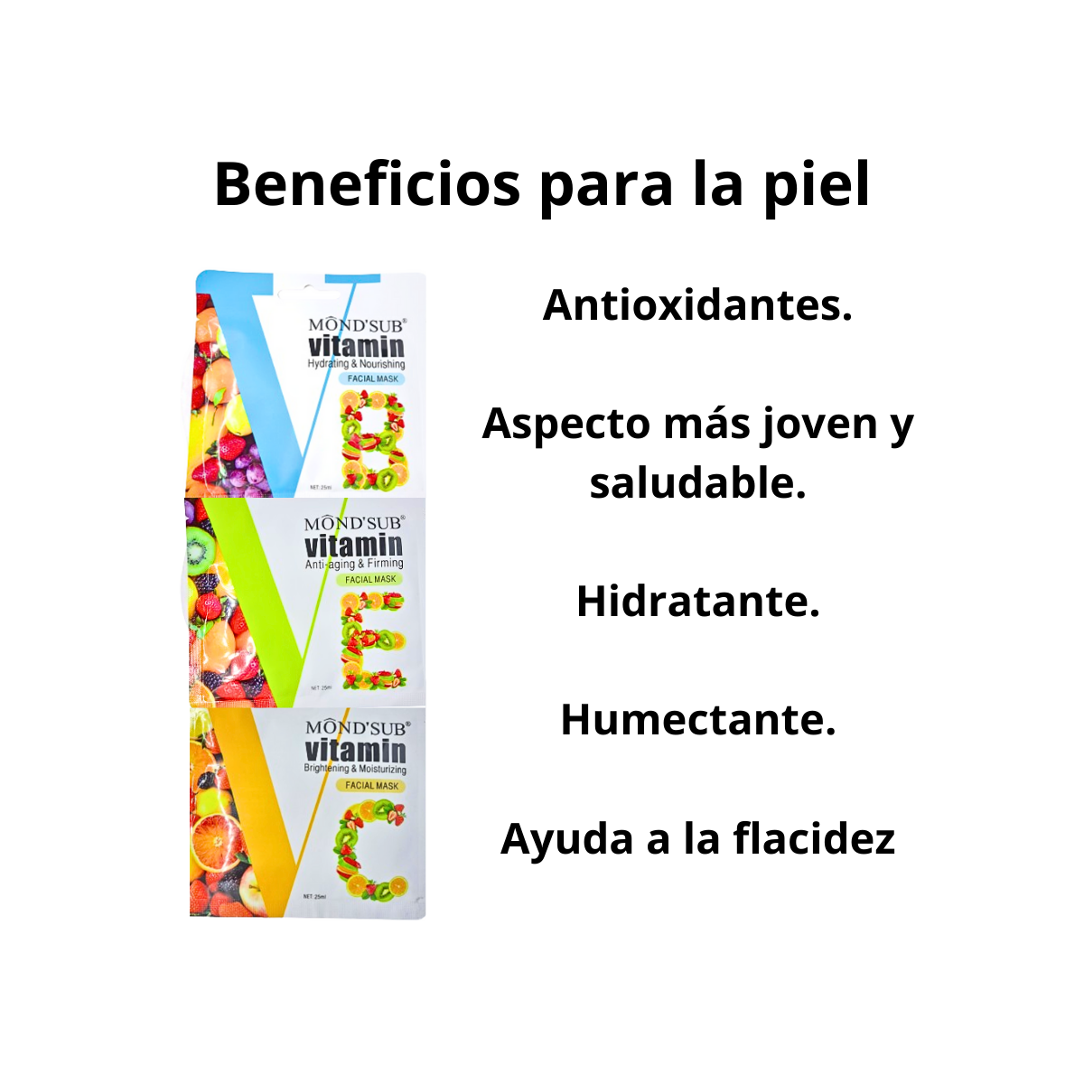 Pack 3 Unidades Mascarilla Facial Vitaminas C + E + B-6