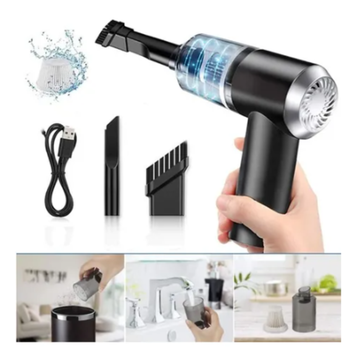 Aspiradora Portátil Sopladora 3 En 1 Inalámbrica Usb Negro-3