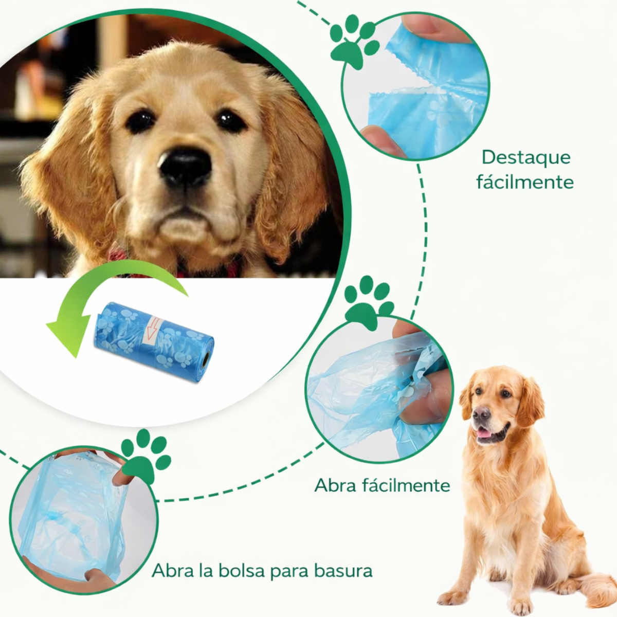 Pack 8 Rollos Bolsas Para Desecho Mascotas Dise o Huellas-3