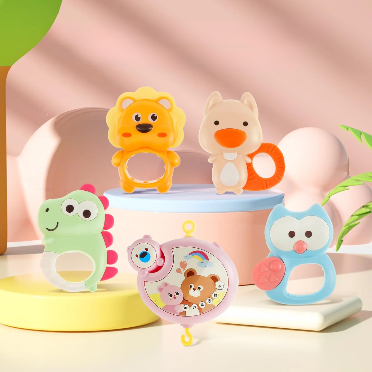 Movil Musical Para Cuna Proyector Luces Y Sonidos Bebe Rosa-3