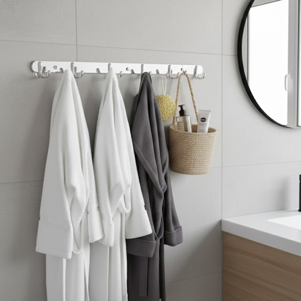 Perchero Pared 6 Ganchos Doble Acero Inoxidable Plateado-3