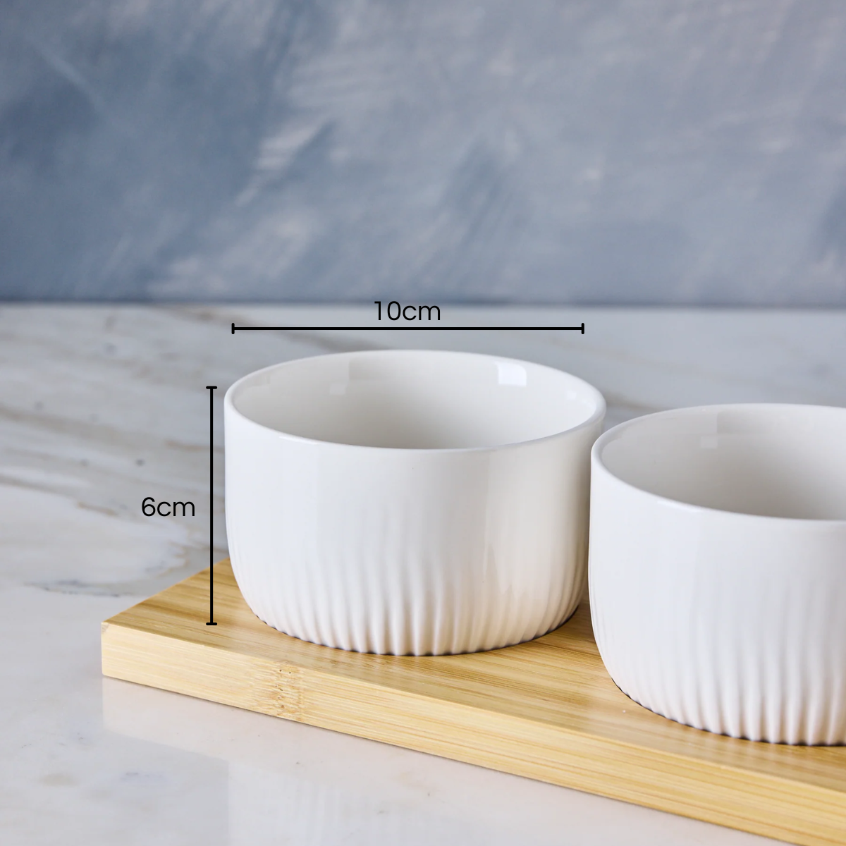 Set Picoteo Tabla + 3 Bowls Pocillos Blancos Para Servir-2