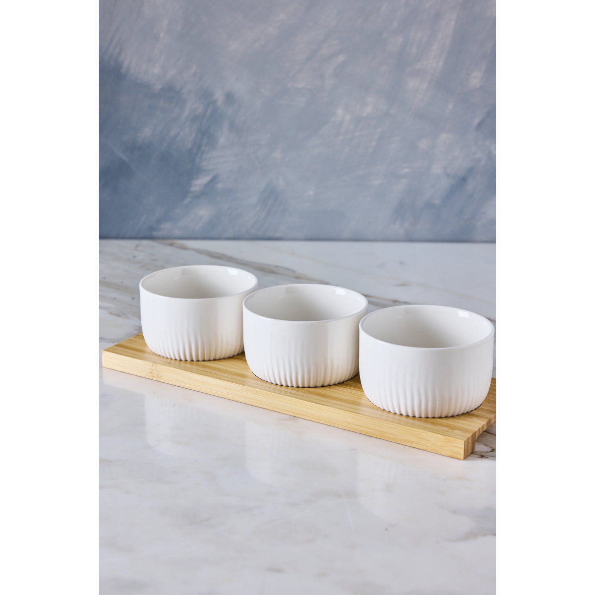 Set Picoteo Tabla + 3 Bowls Pocillos Blancos Para Servir-4