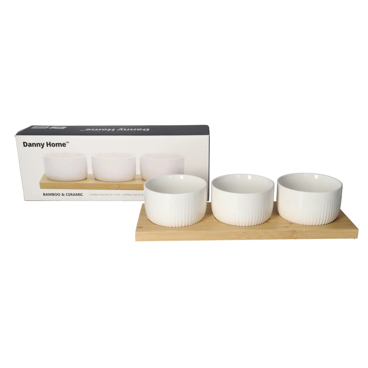 Set Picoteo Tabla + 3 Bowls Pocillos Blancos Para Servir-6