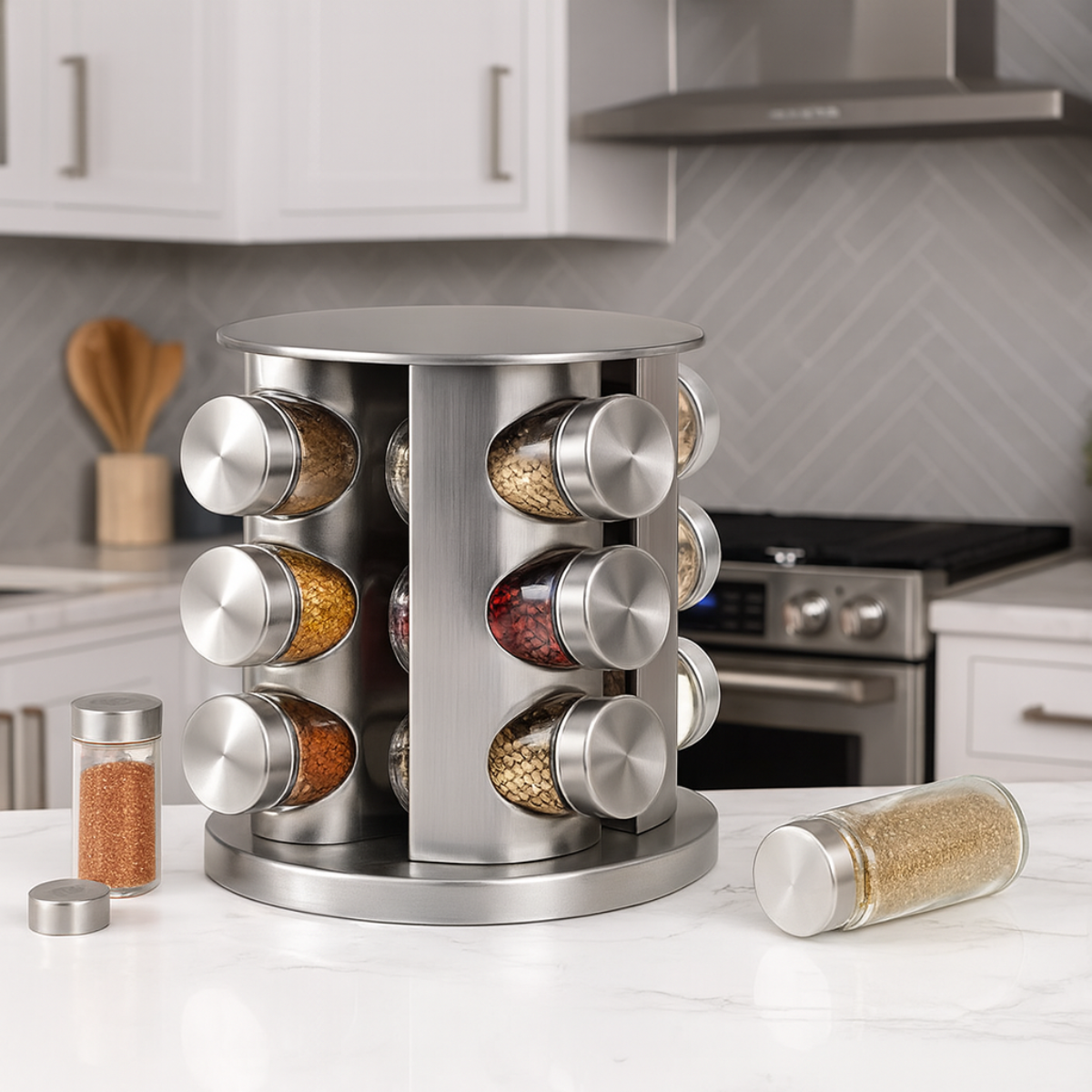 Set Especiero Giratorio Acero Inoxidable 12 Frascos-6