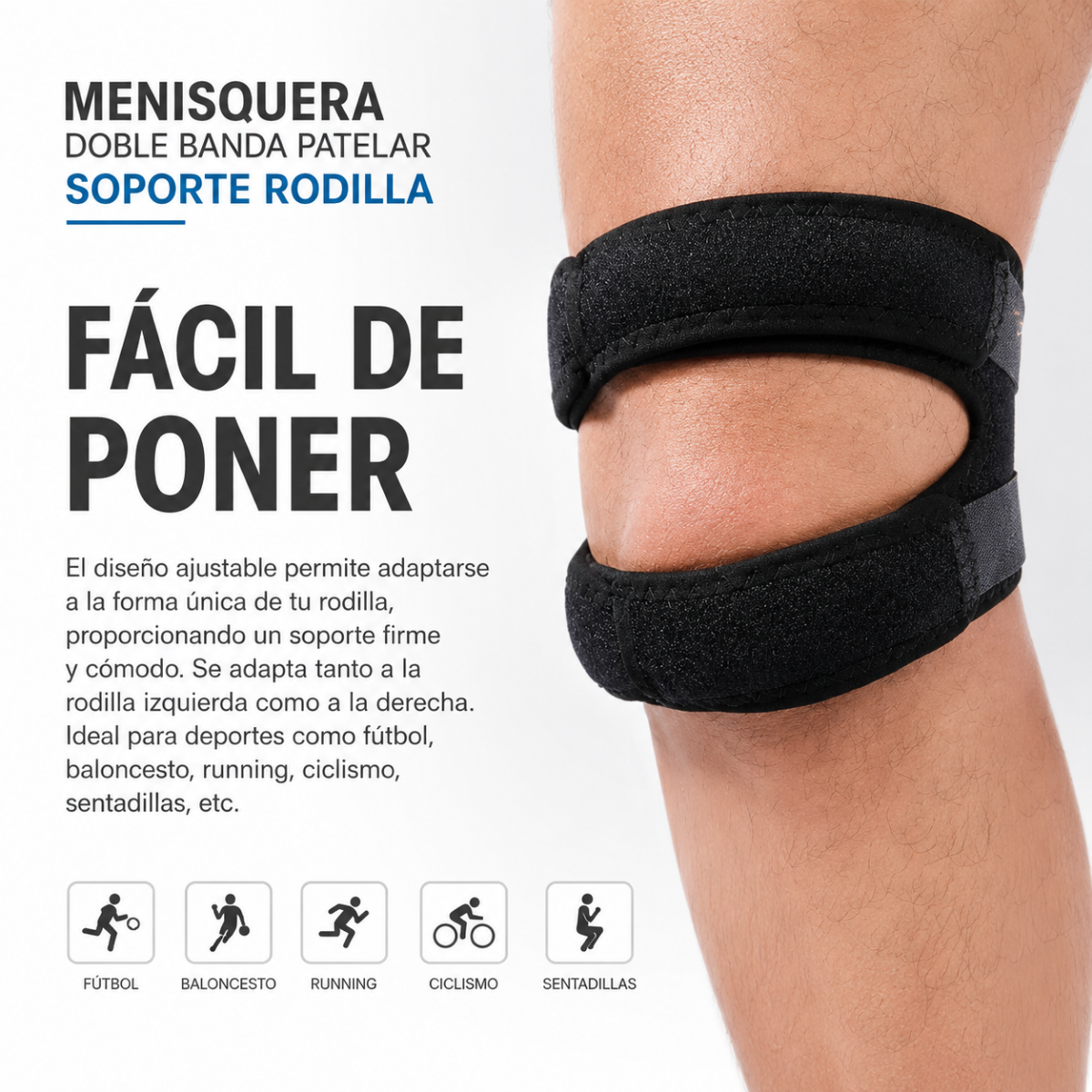 Menisquera Doble Banda Patelar Soporte Rodilla-4