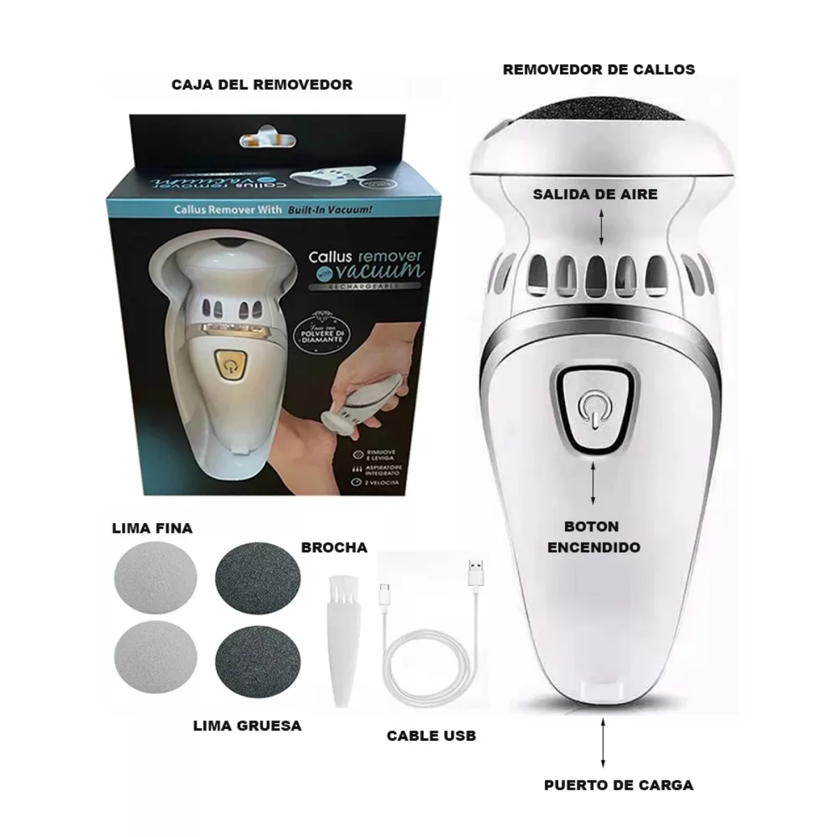 Lima Electrica Para Callos Con Succion De Residuos 2 En 1-6