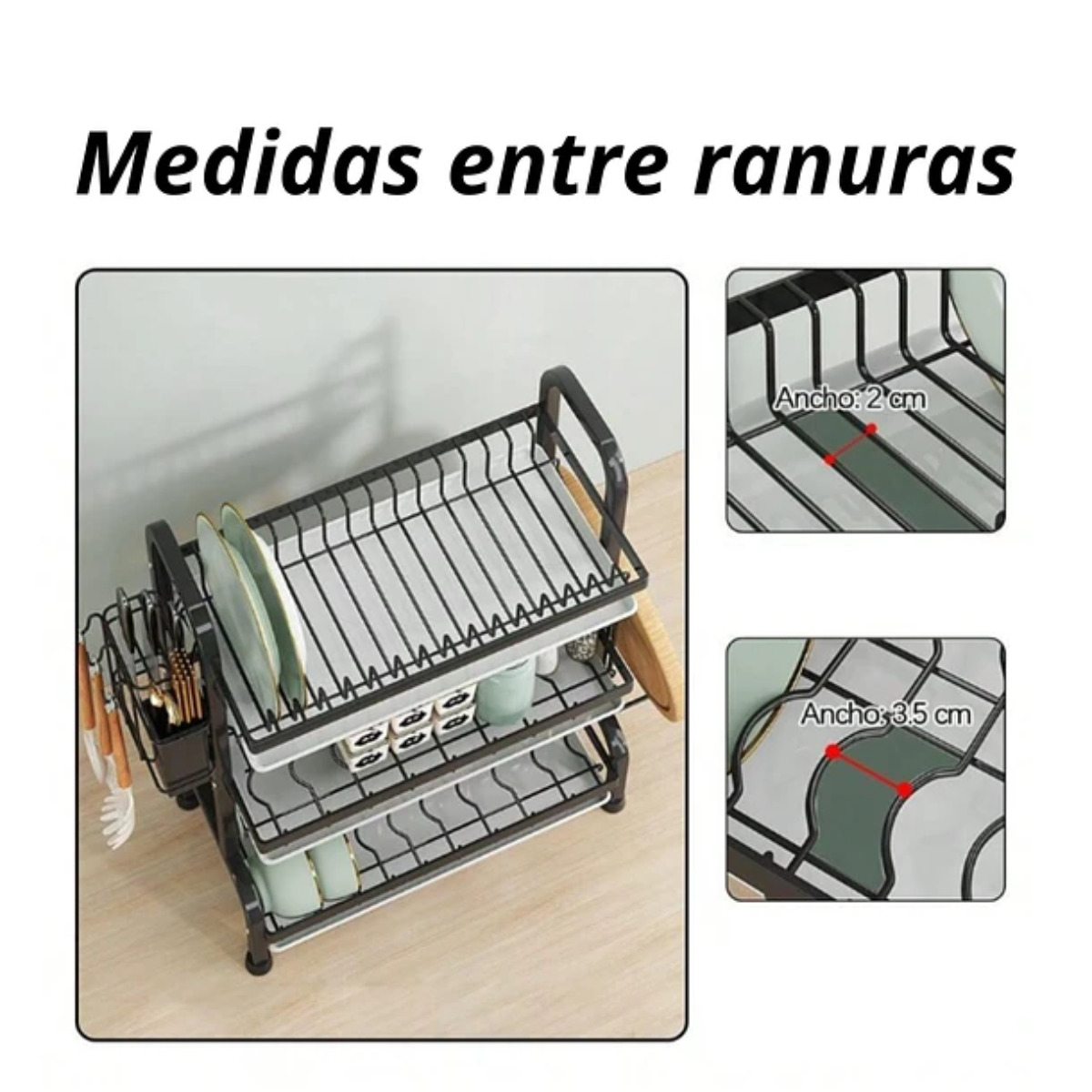 Secaplatos Escurridor De Loza 3 Niveles Negro Con Bandeja-2