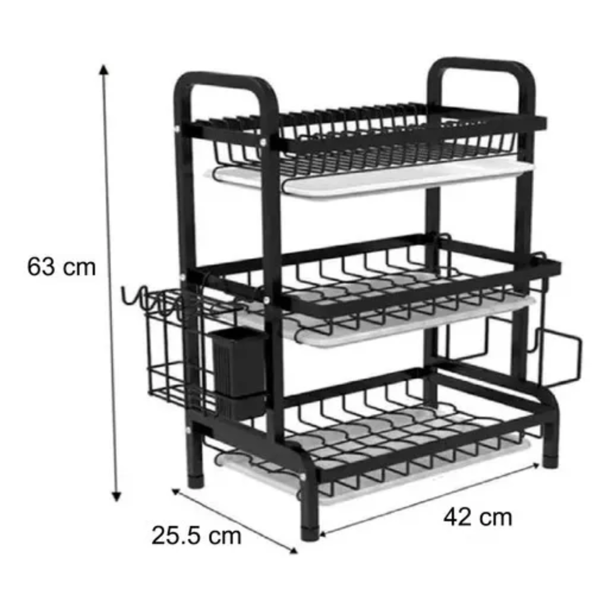 Secaplatos Escurridor De Loza 3 Niveles Negro Con Bandeja-3