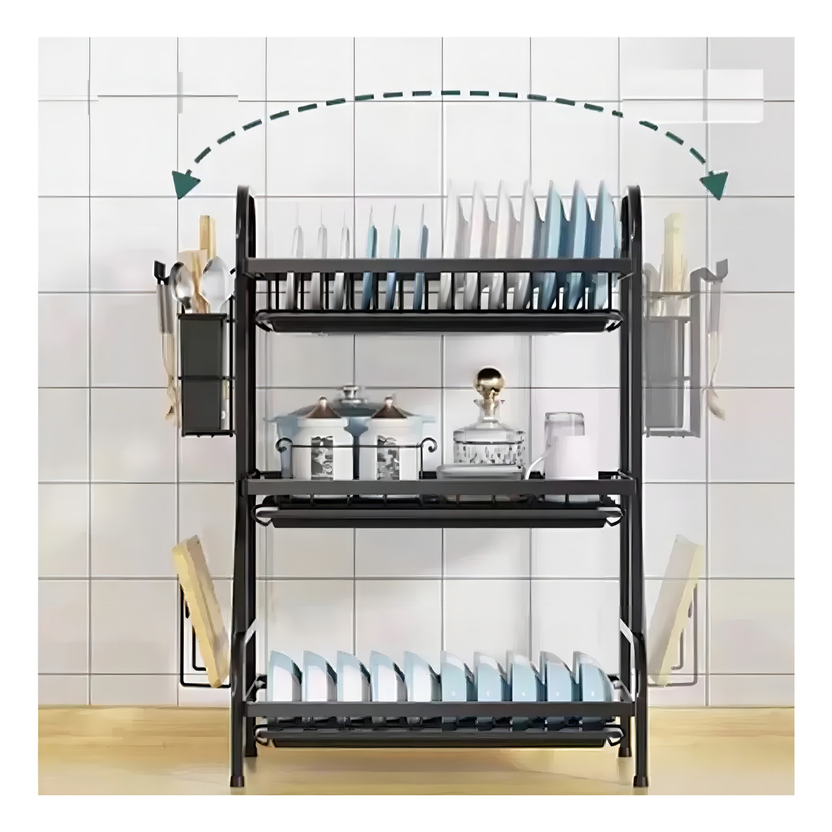 Secaplatos Escurridor De Loza 3 Niveles Negro Con Bandeja-4