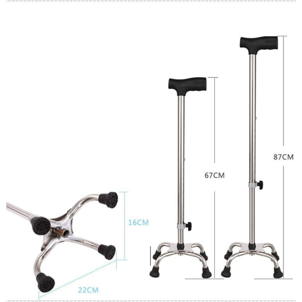 Baston Ortopedico 4 Apoyos Base Tetrapod Ajustable Metalico-2