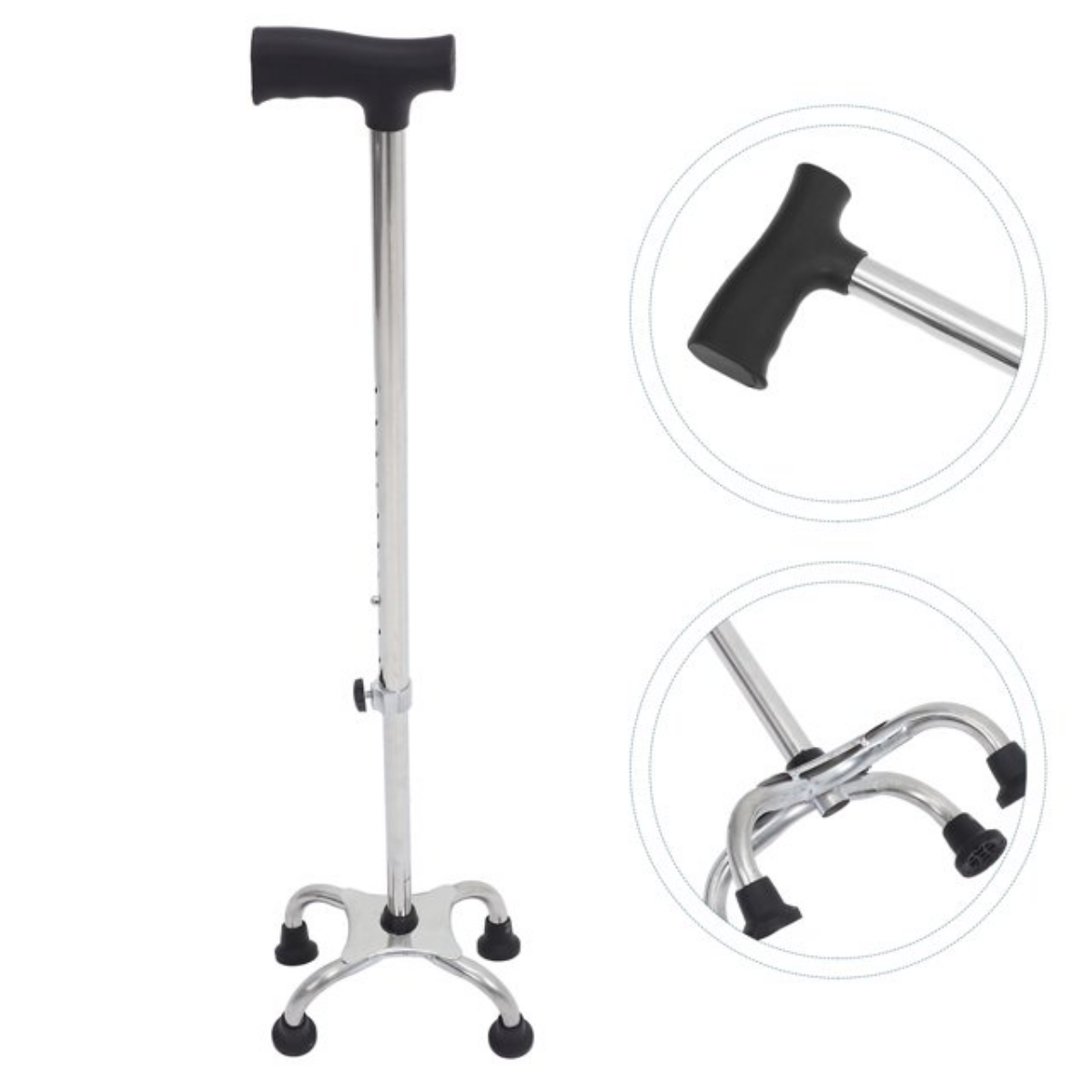 Baston Ortopedico 4 Apoyos Base Tetrapod Ajustable Metalico-5