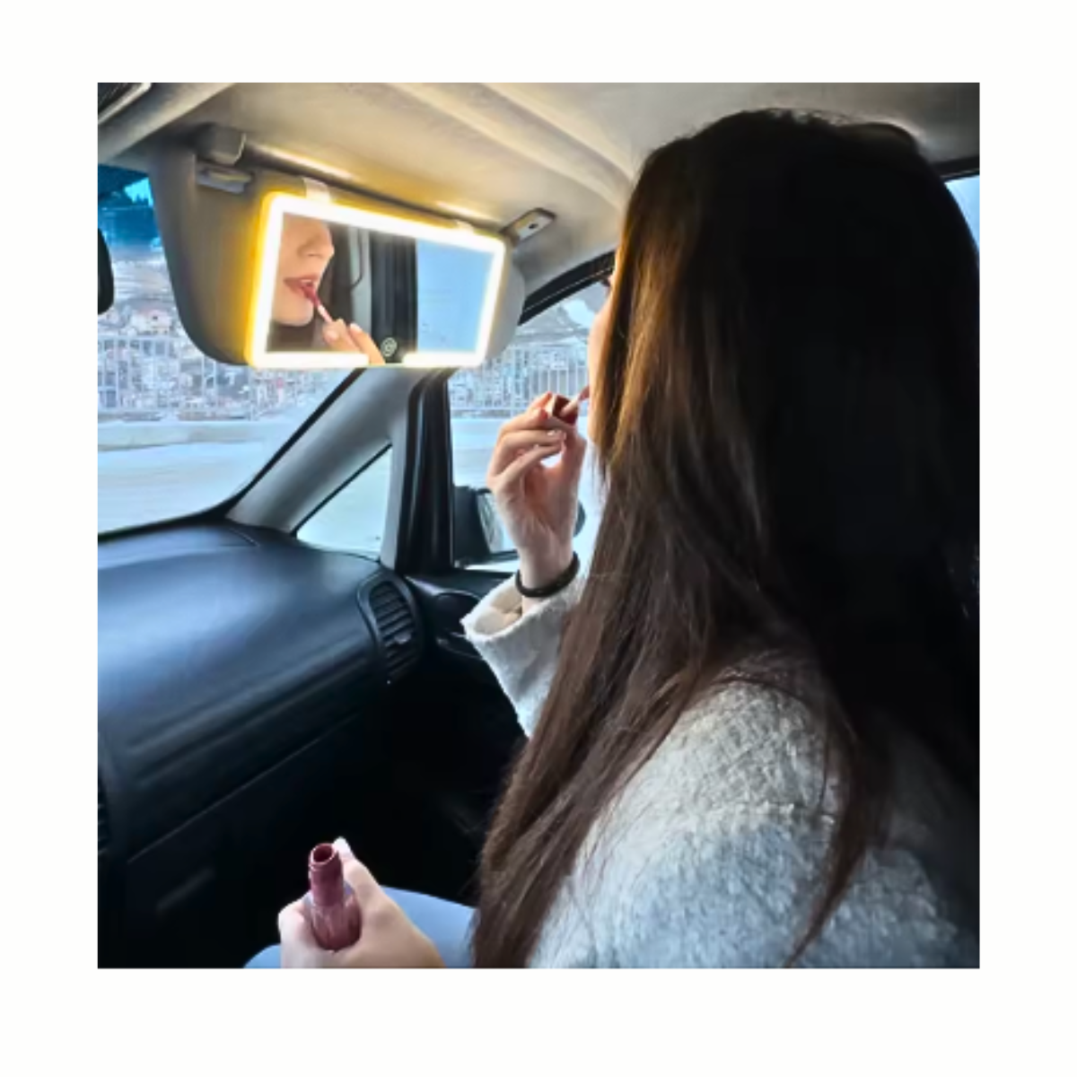 Espejo De Maquillaje Con 3 Tonos Luz Led Para Auto Coche-4