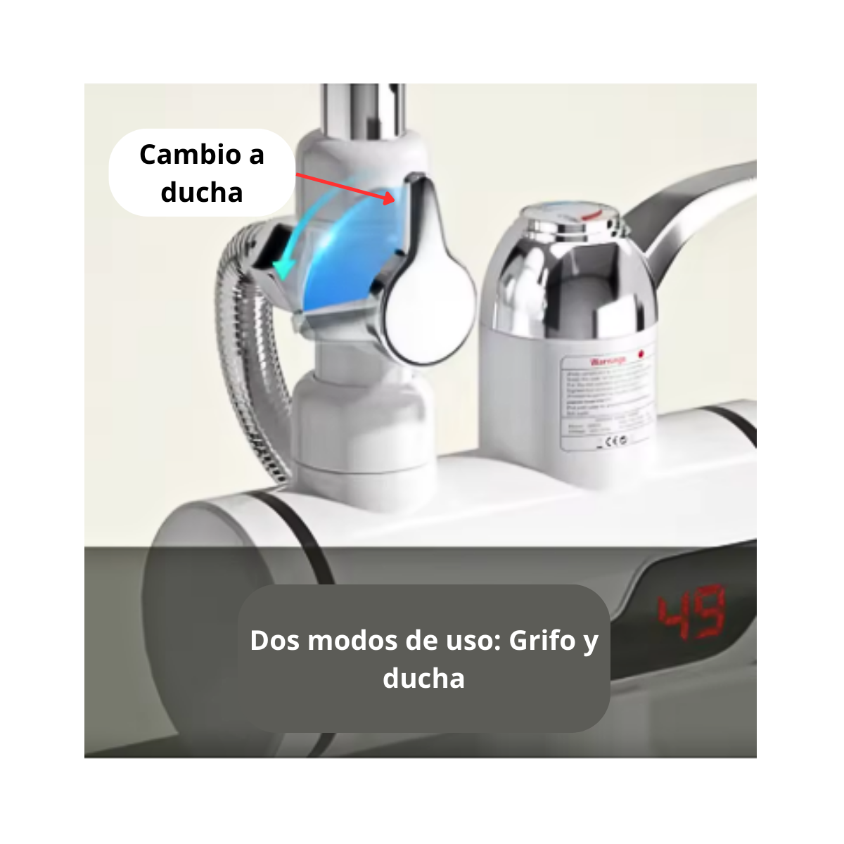 Grifo Llave Cabezal Ducha Calentador De Agua Fría Y Caliente-3