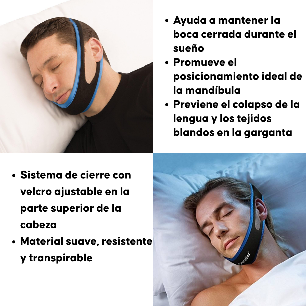 Banda Mentonera Anti Ronquidos Ajustable Mejora Sue o Unisex-2