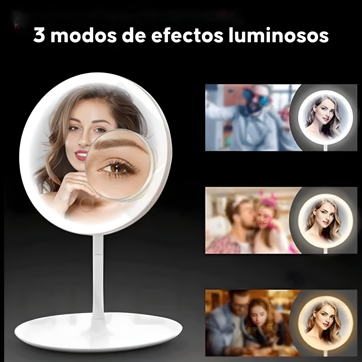 Espejo Maquillaje Circular Luz Led Y Base Organizador Joyas Blanco-5