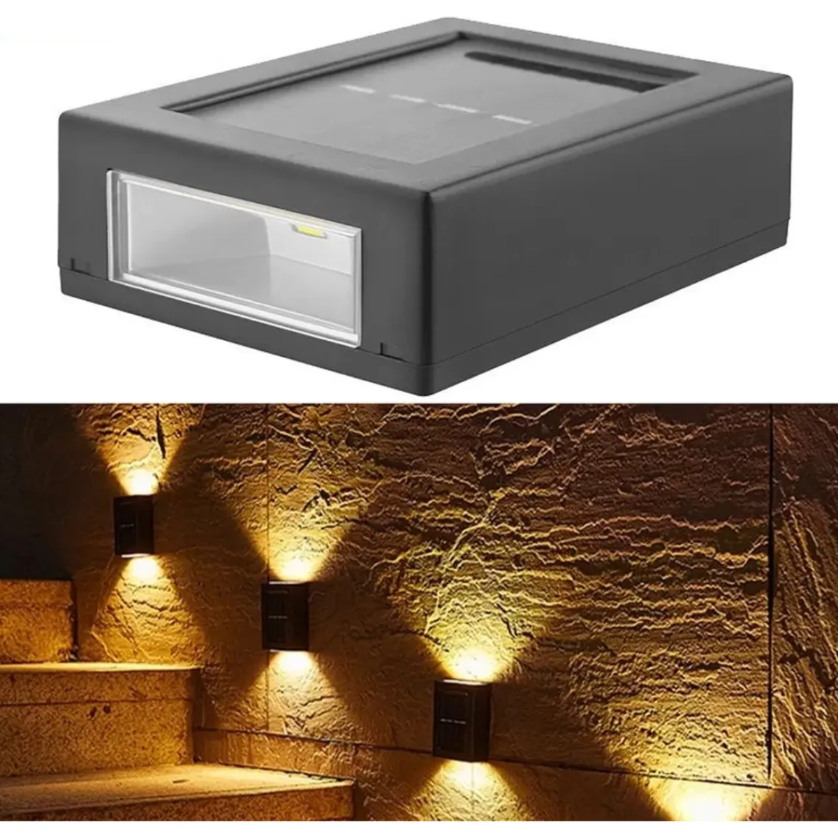 Lampara De Pared Foco Exterior Jardin Carga Solar Luz Calida-3