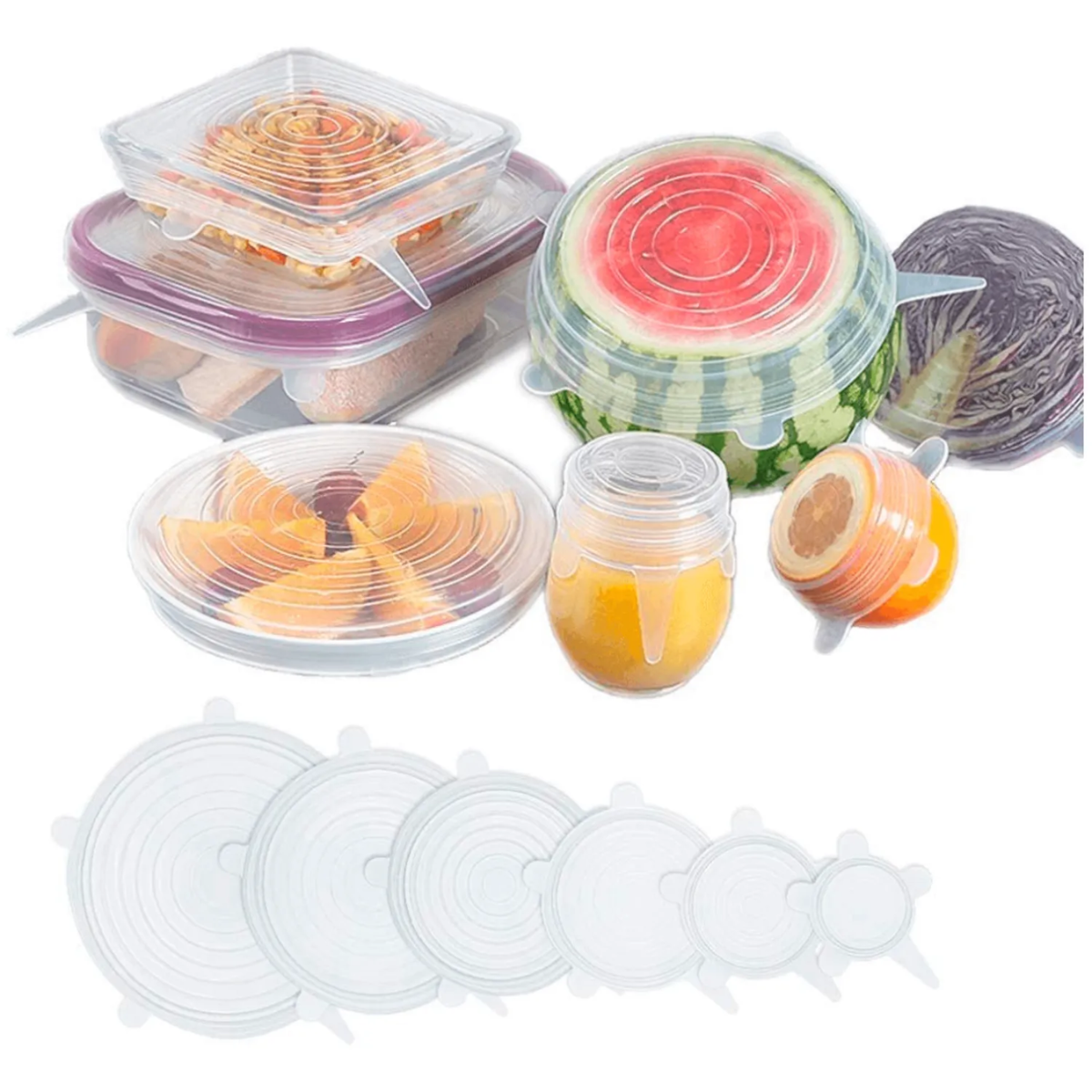 Pack 6 Tapas Silicona Almacenar Alimentos Multi Recipientes-5