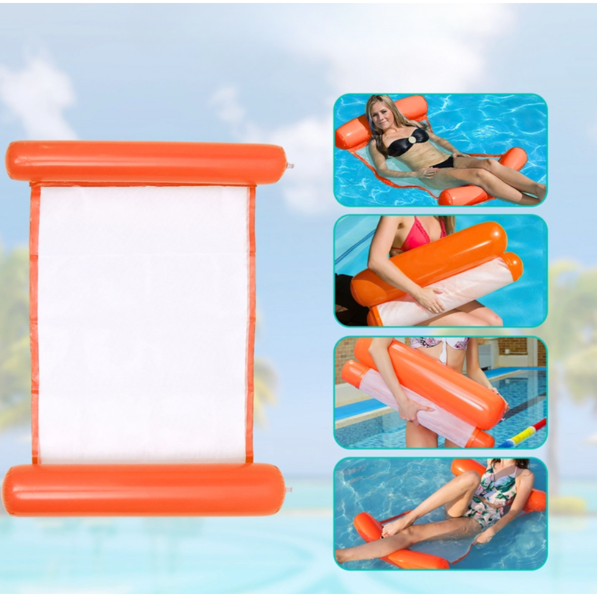 Hamaca Inflable De Red Para Piscina Sillon Flotante Multiuso Naranja-4