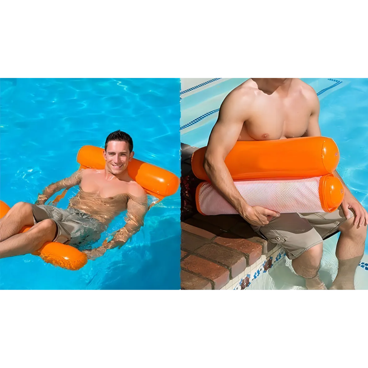 Hamaca Inflable De Red Para Piscina Sillon Flotante Multiuso Naranja-6