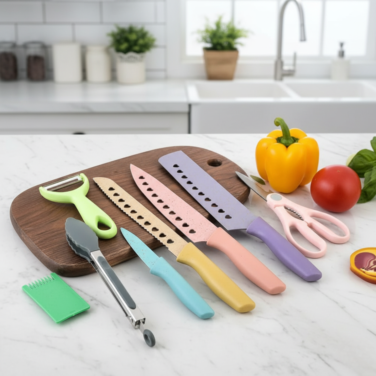 Set Juego Cuchillos Tijera Pelador Pinzas Cocina Multicolor-3