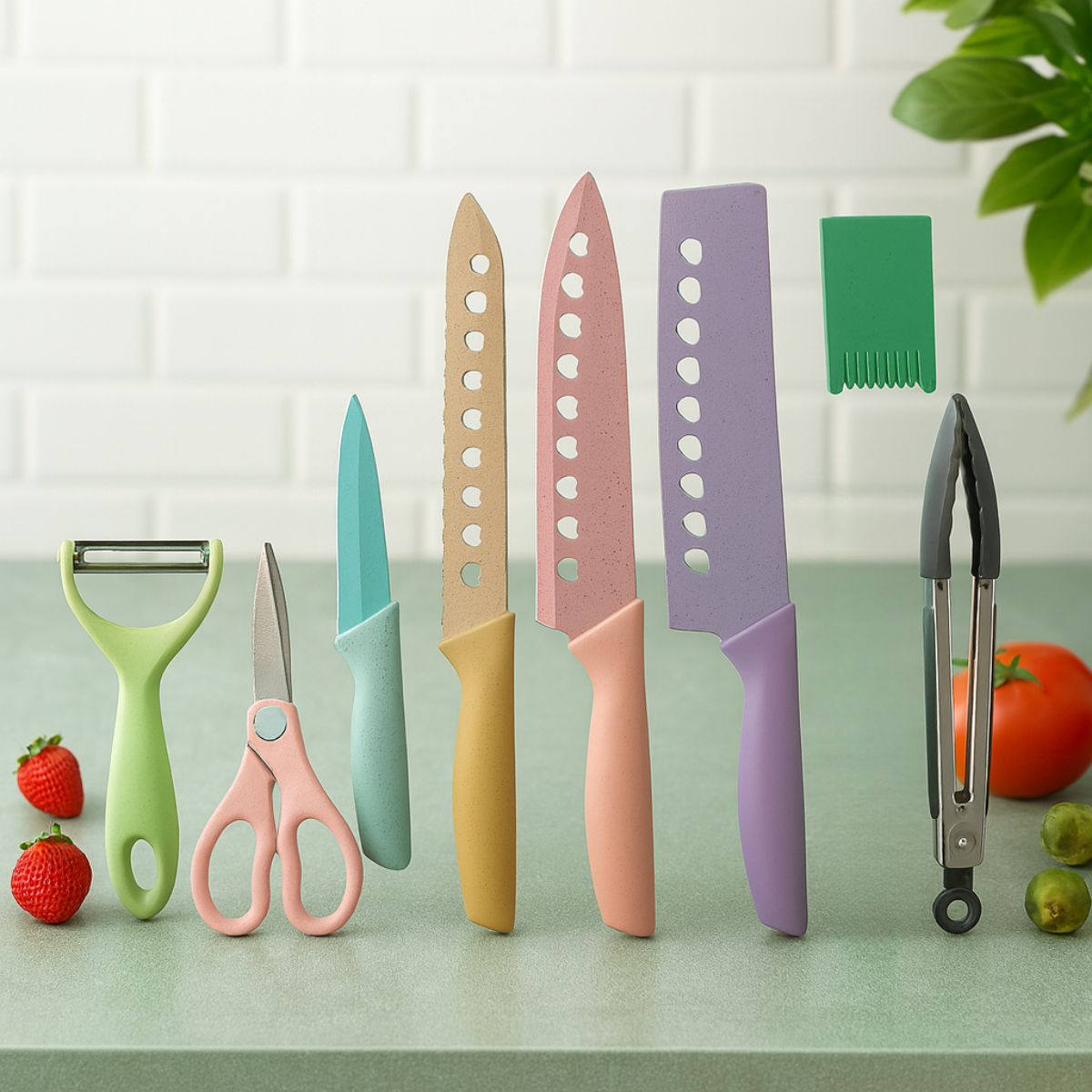 Set Juego Cuchillos Tijera Pelador Pinzas Cocina Multicolor-6