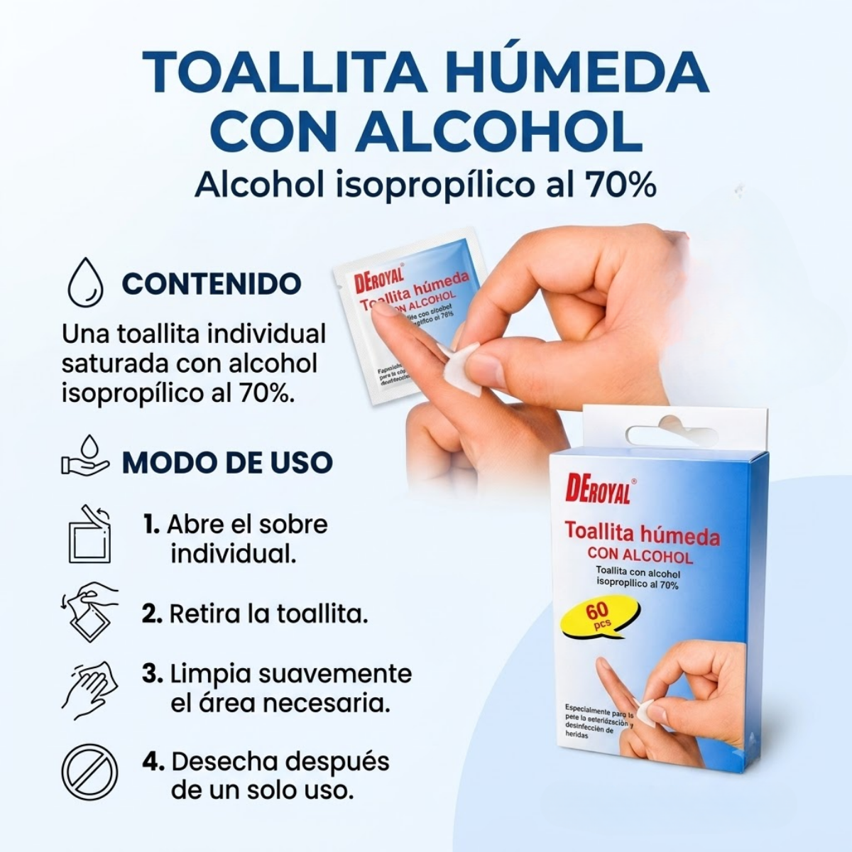 Set 120 Toallitas Humedas Con Alcohol Isopropilico 70-3