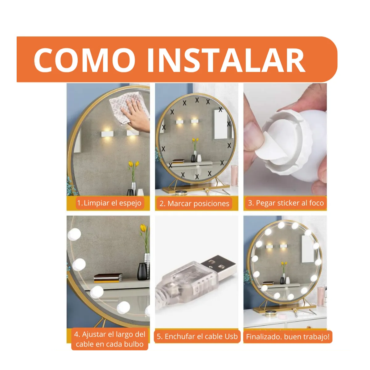 Pack 10 Luces Focos Led Espejo Vanity Luz Multicolor Blanca-4