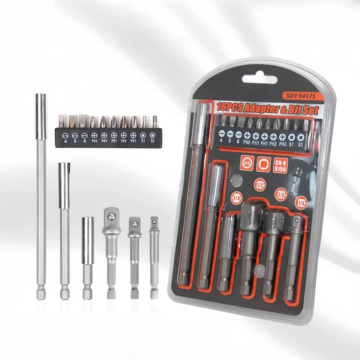 Set 16 Puntas Adaptadores Y Destornillador 1 4 1 2 3 8-7