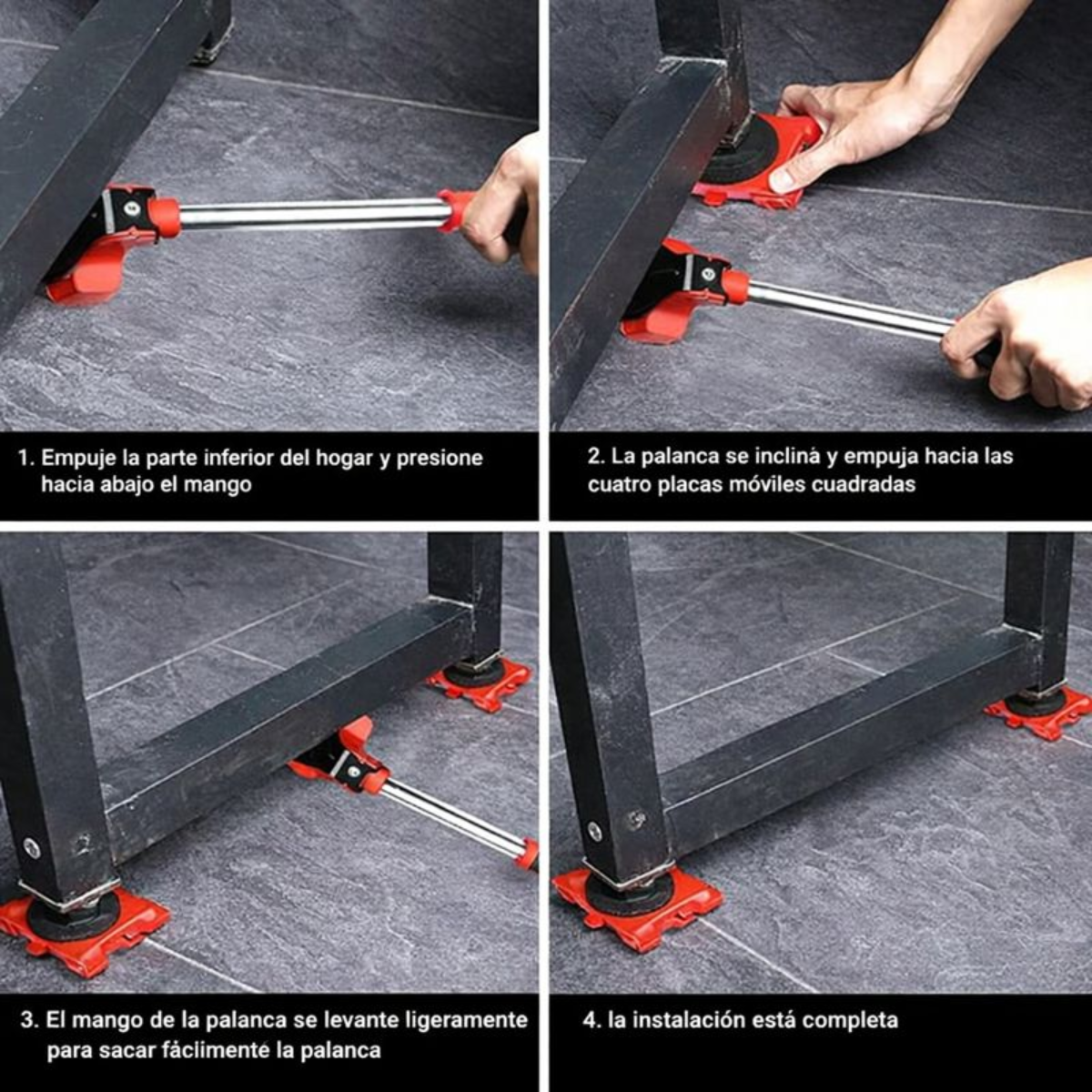 Set Elevador Y Mover Muebles Rodillos 5pzas Con Ruedas 150kg-4