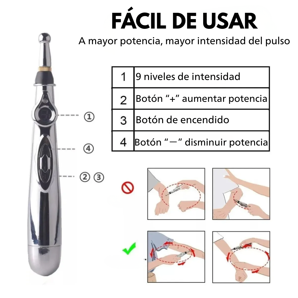 Lapiz Acupuntura Meridian Massage Pen Electrico 3 Cabezales-3