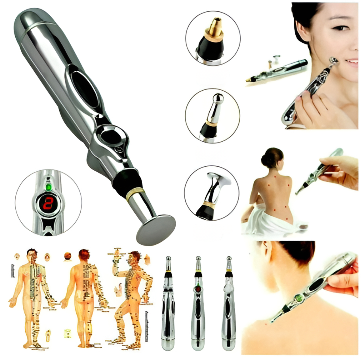 Lapiz Acupuntura Meridian Massage Pen Electrico 3 Cabezales-6