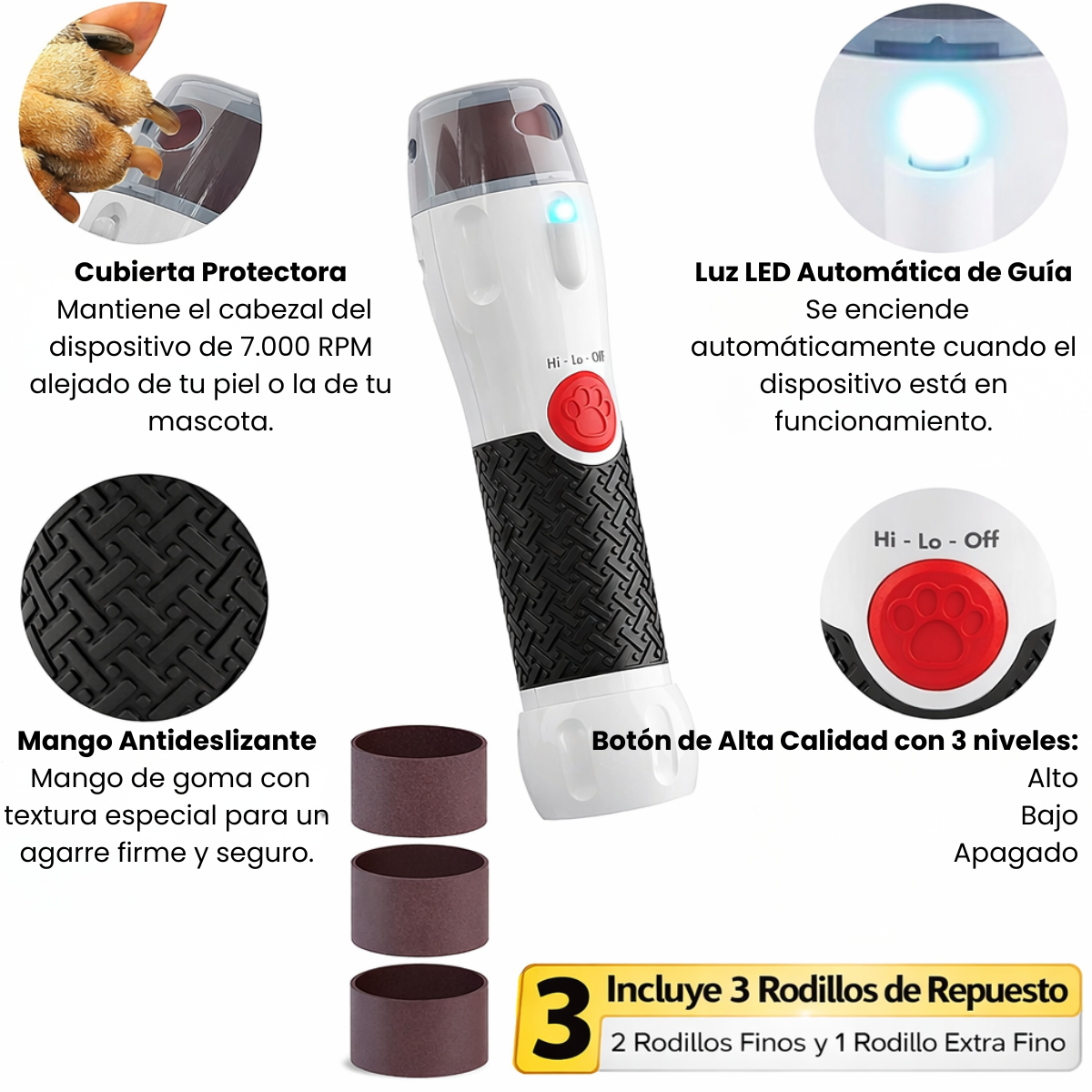 Lima Cortador U as Electrica Para Mascotas Con Luz Led-3