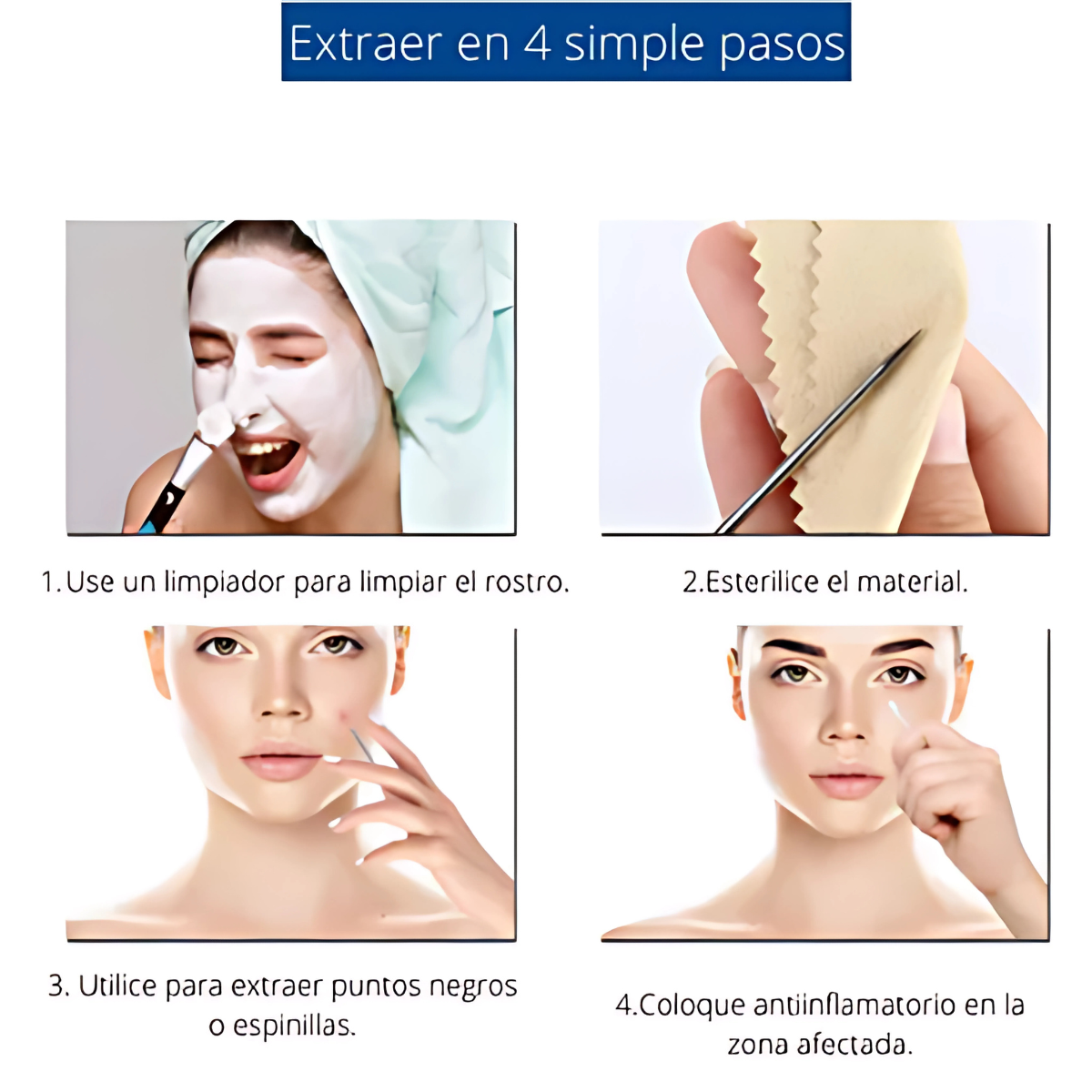 Kit Extractor De Comedones Espinillas 4 Piezas Doble Cabezal-3