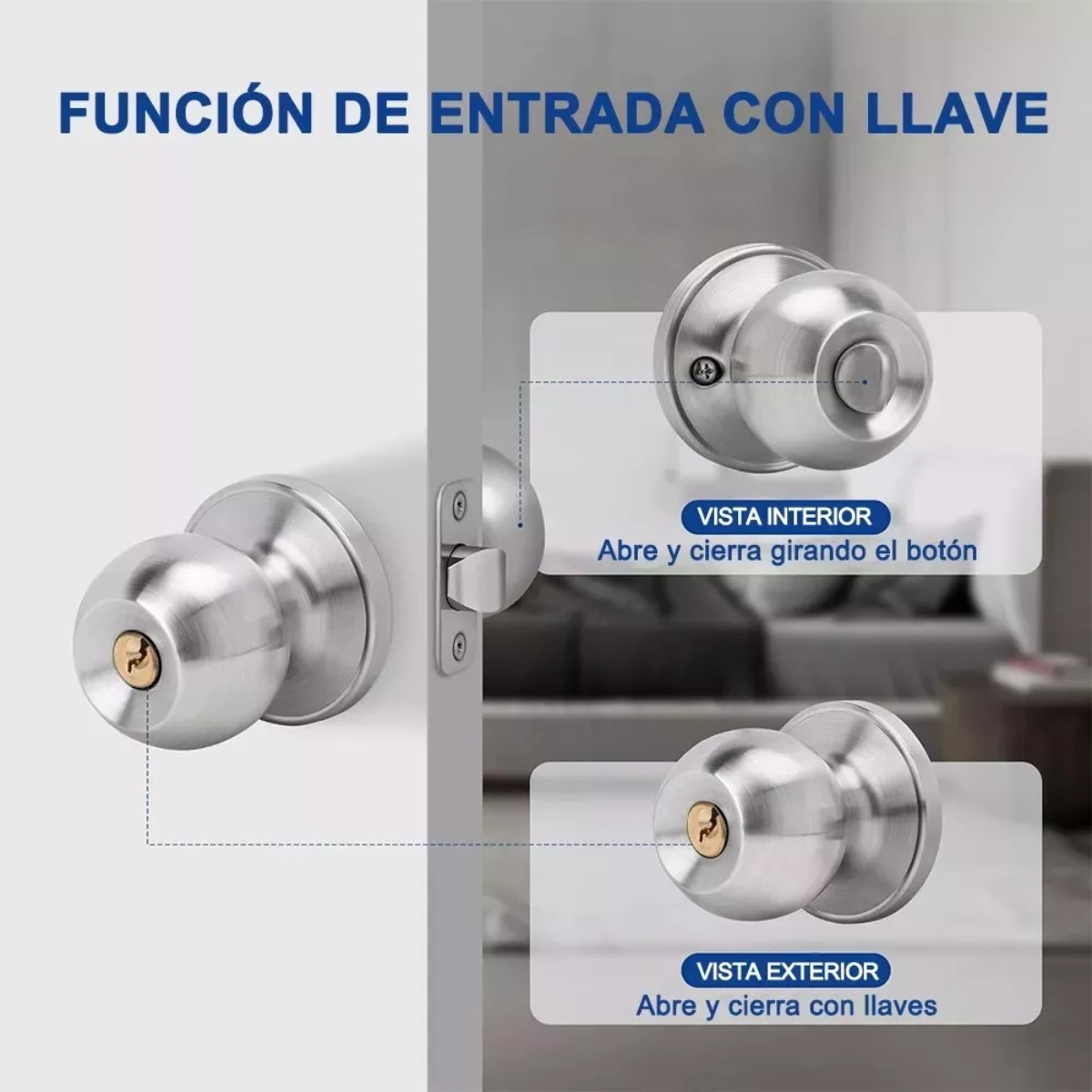 Cerradura Puerta Principal Acero Inoxidable Circular Plata-2