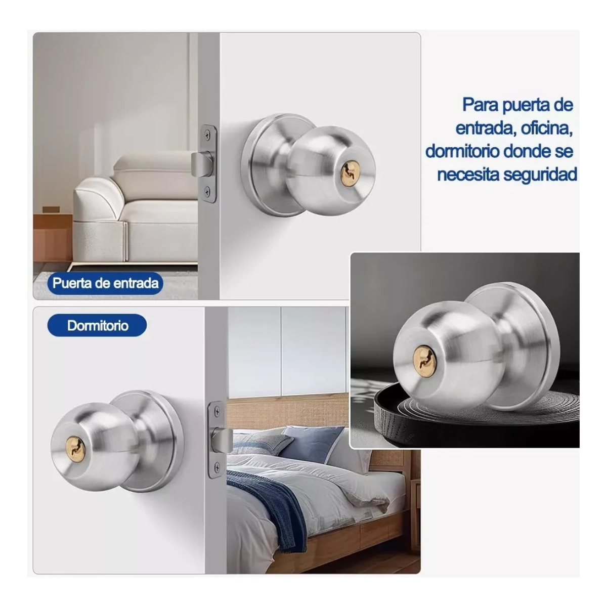 Cerradura Puerta Principal Acero Inoxidable Circular Plata-3