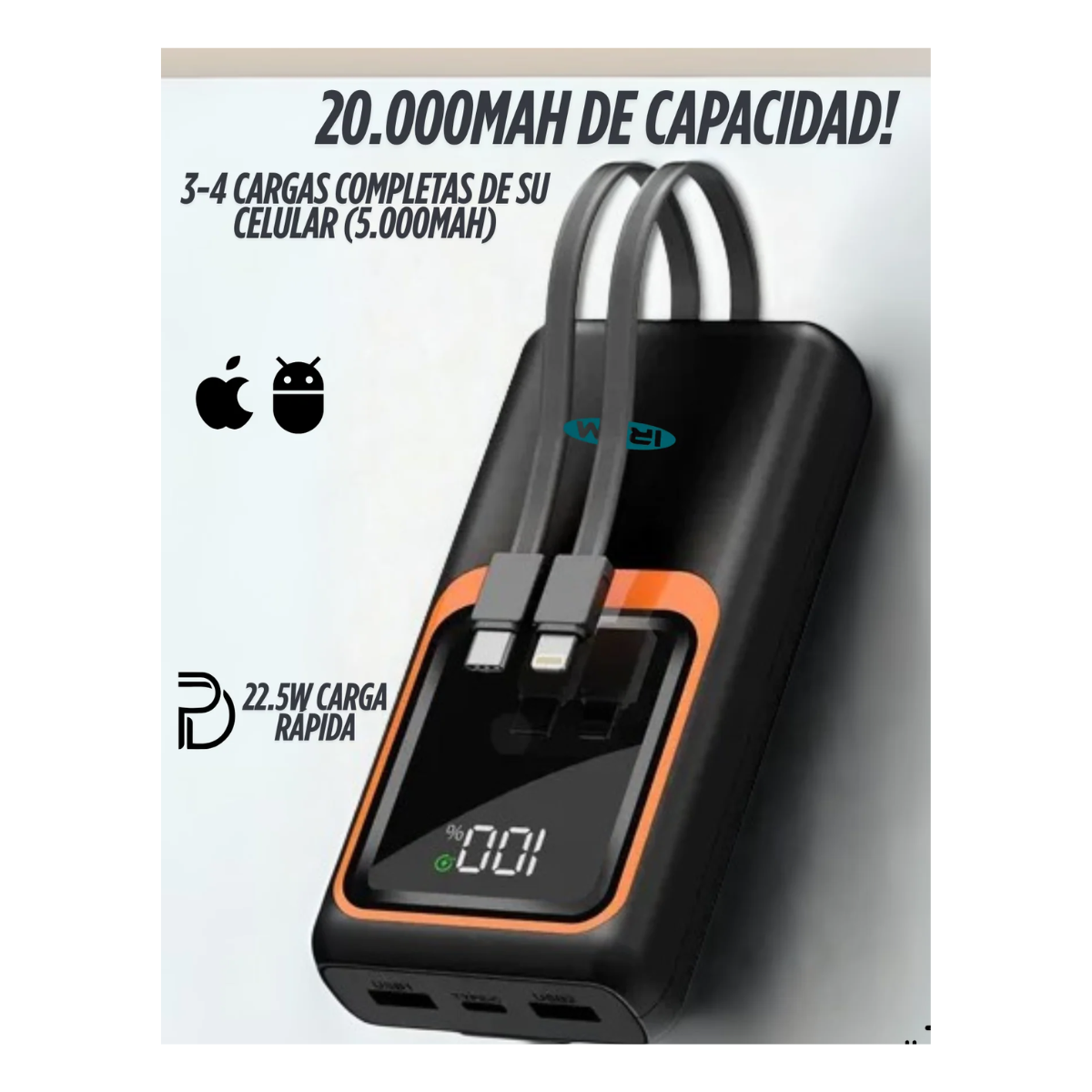 Cargador Portátil Power Bank 2 Cables 20000mah-2