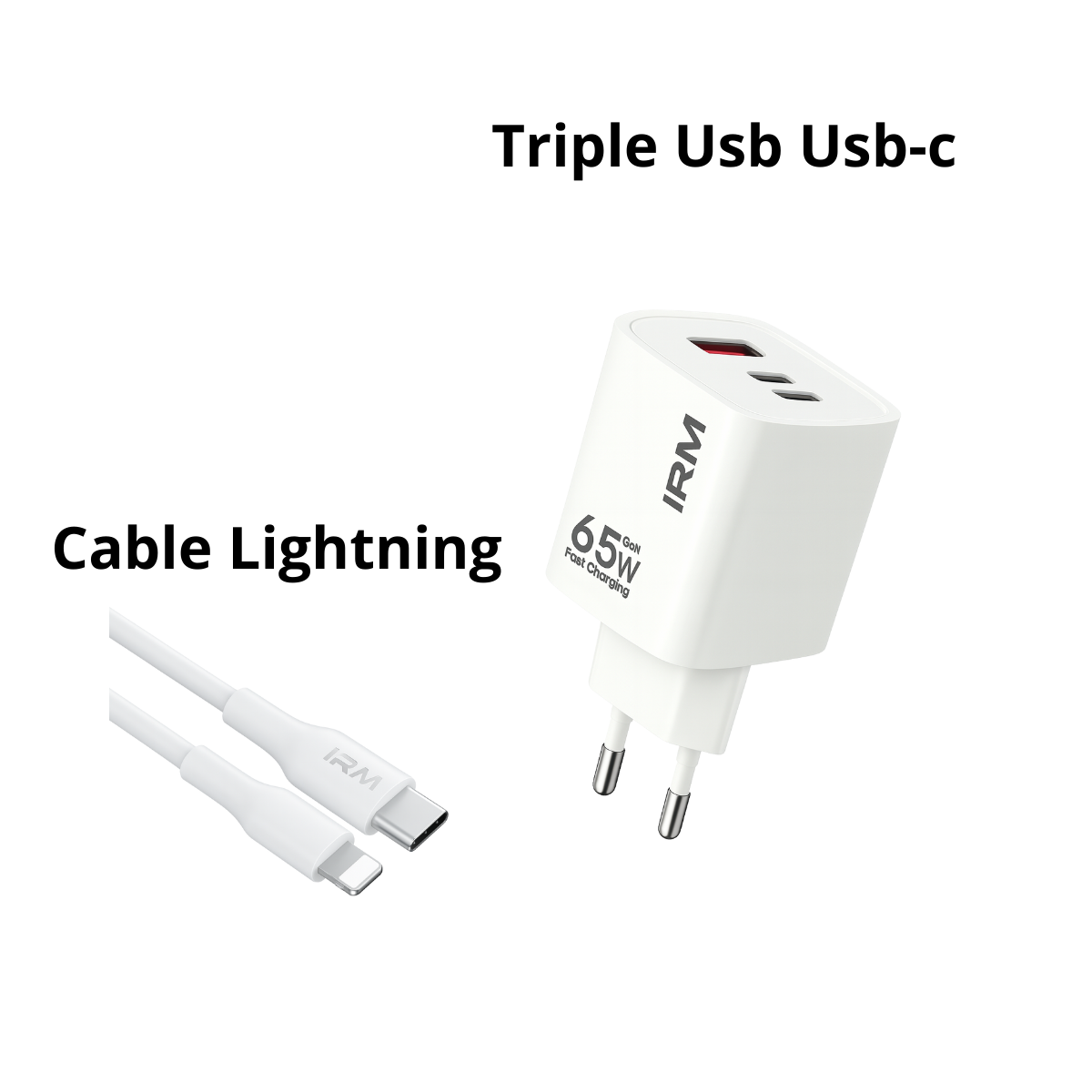 Cargador Carga Rápida 65w Triple Usb Usb-c +cable Lightning-2