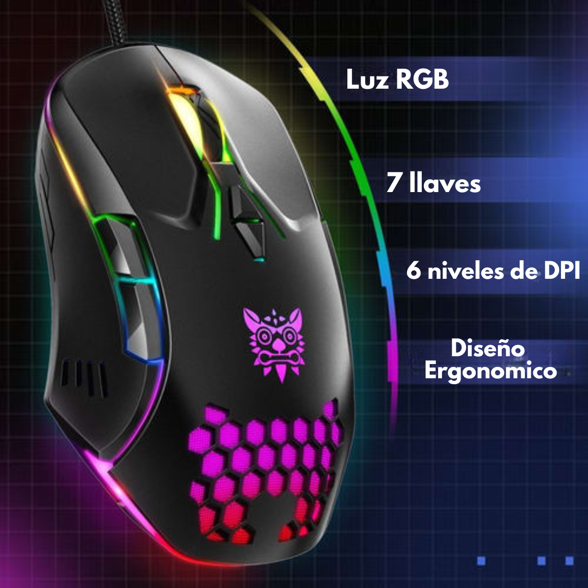 Mouse Raton Con Cable Gamer Negro Luz Led Multicolor Rgb-2