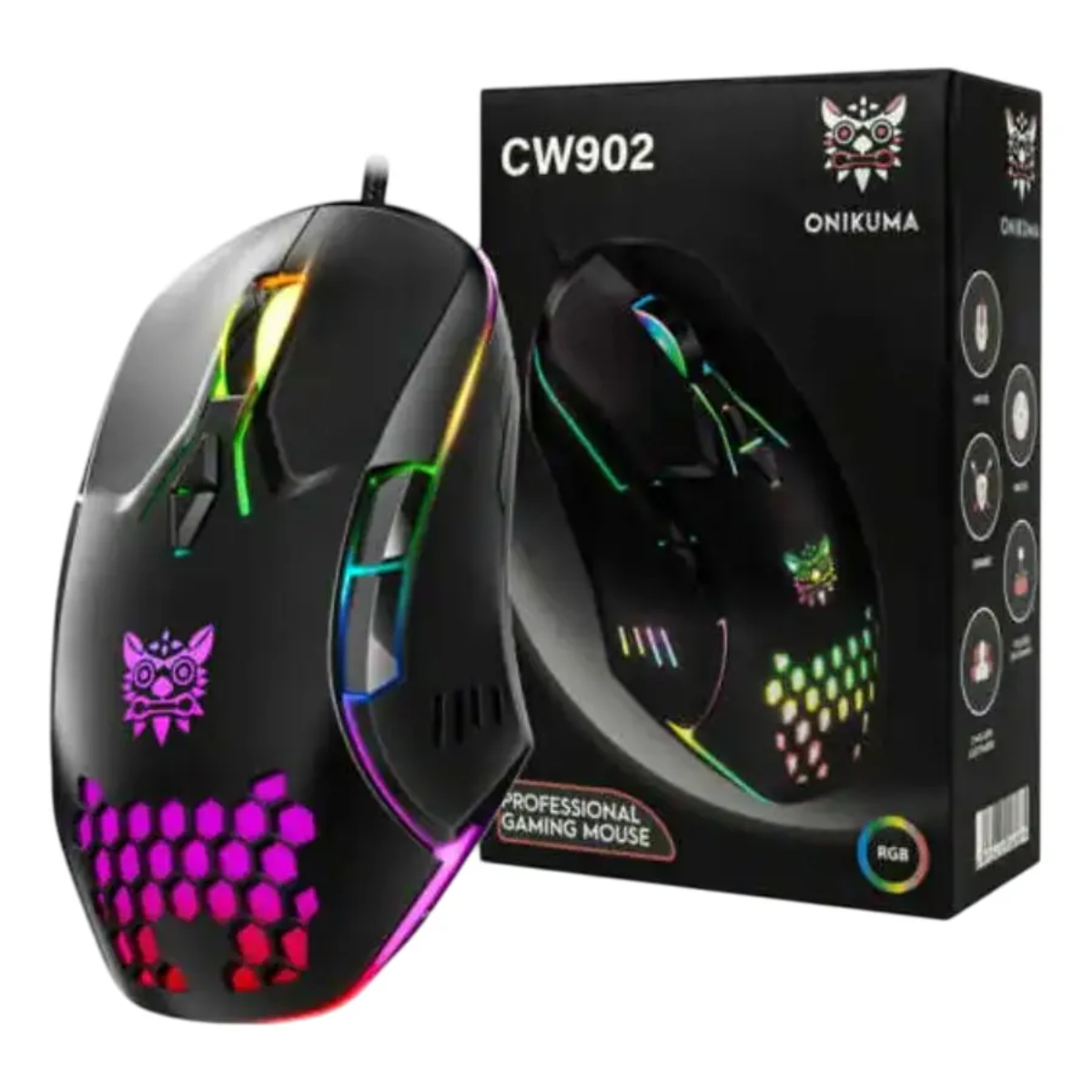 Mouse Raton Con Cable Gamer Negro Luz Led Multicolor Rgb-5