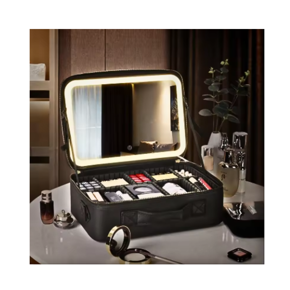 Cosmetiquero Organizador De Maquillaje Viaje Espejo Luz Led-3