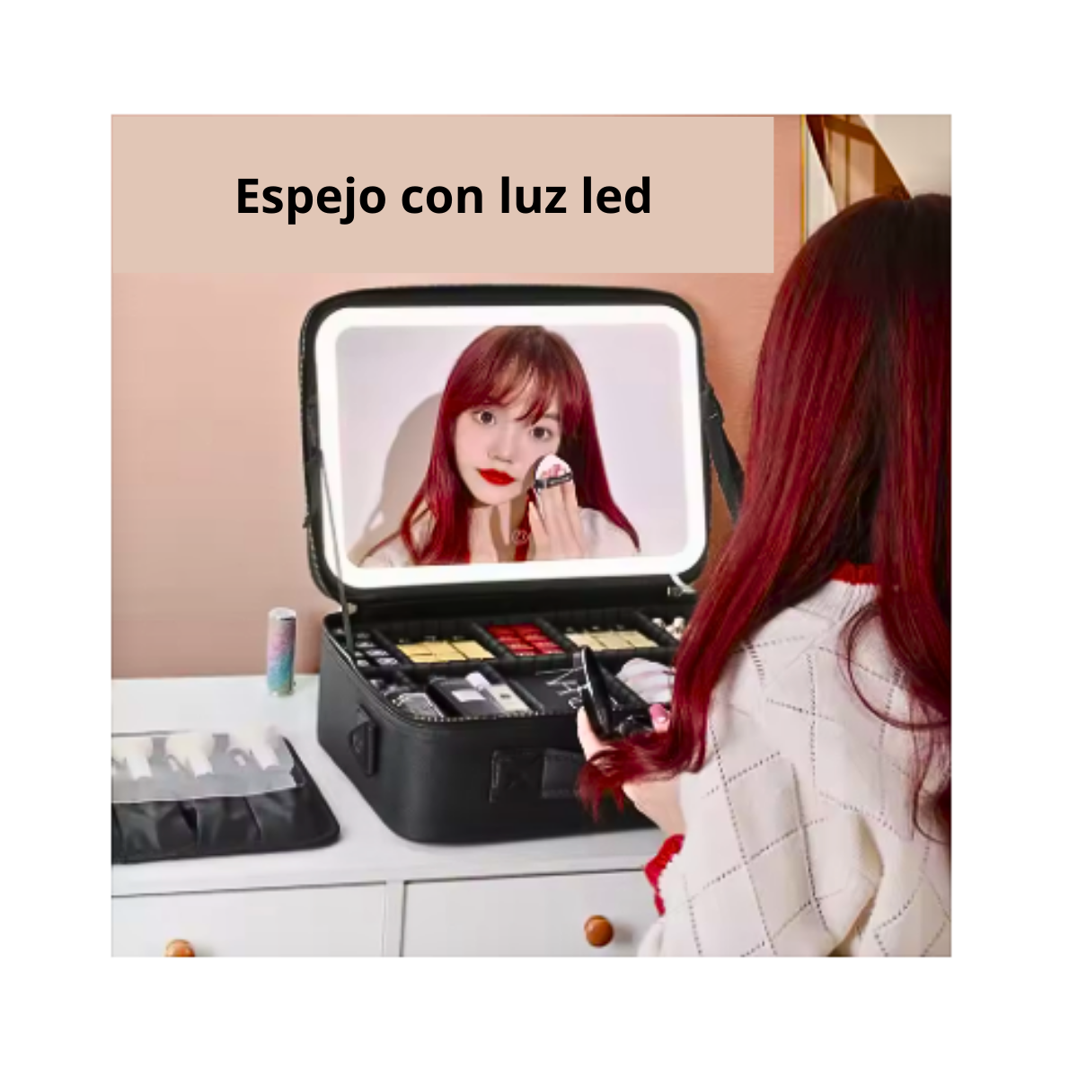 Cosmetiquero Organizador De Maquillaje Viaje Espejo Luz Led-4