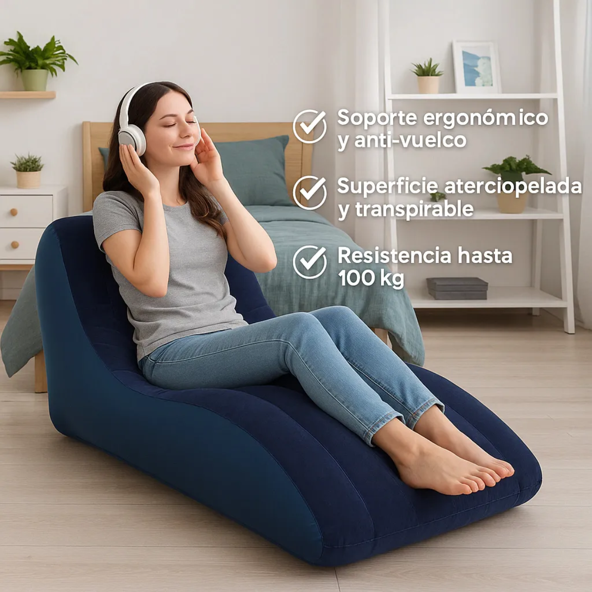 Sillon Sofa Inflable Lounge Ergonomico Flocado Terciopelo-5