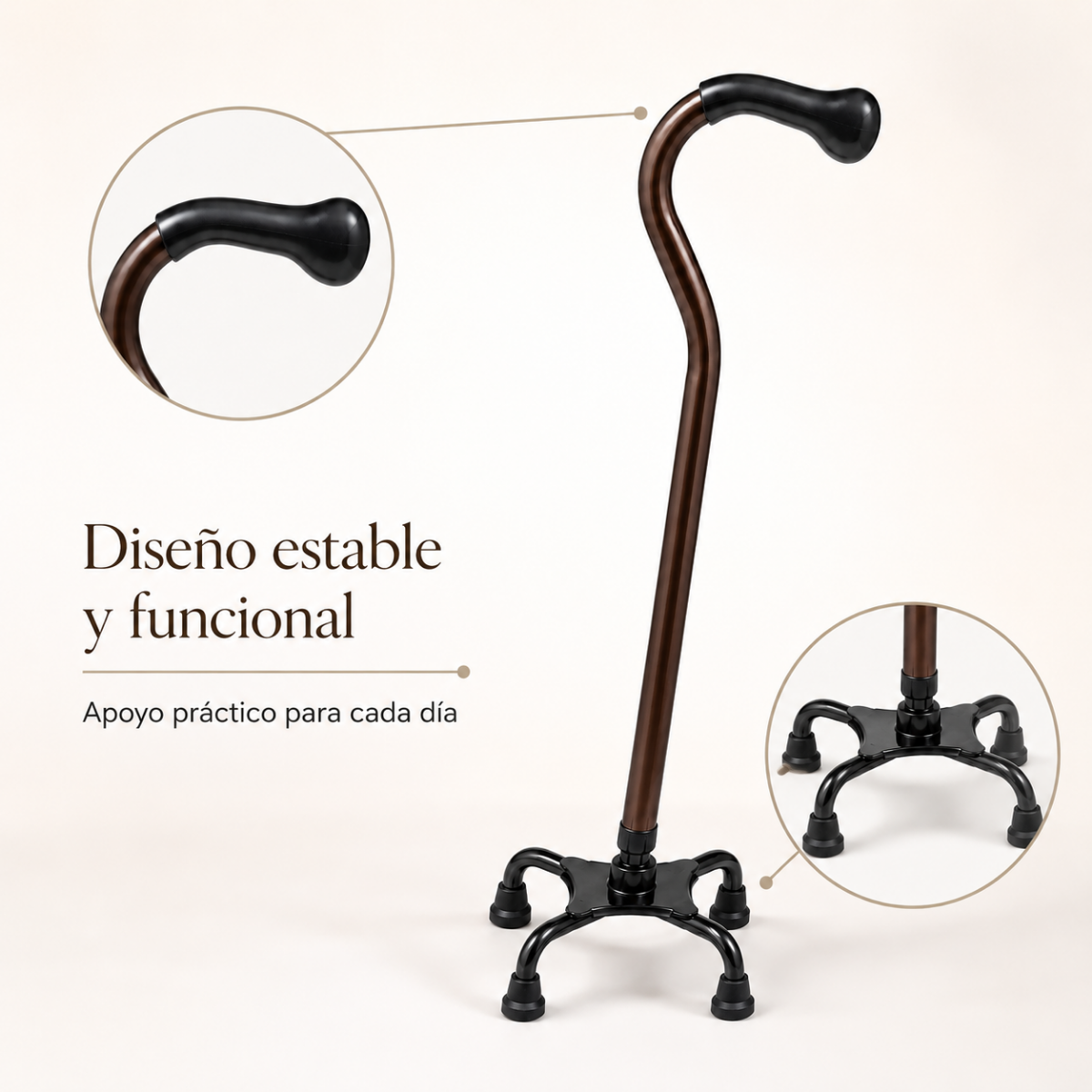 Baston Ortopedico De 4 Apoyos Base Tetrapod Marron-3